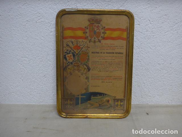 Militaria: Antiguo cuadro cartel diploma a los martires de la Tradicion, 1938, Carlista, Guerra civil.