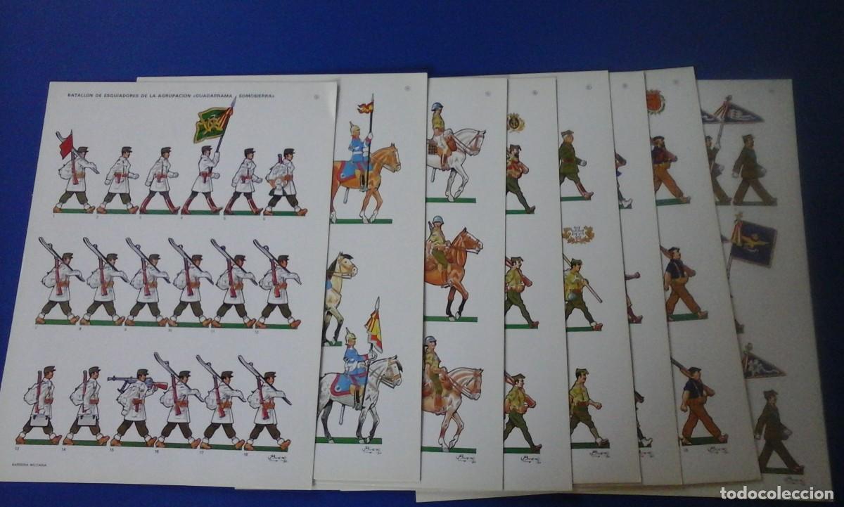 Militaria: EL EJERCITO ESPA&Ntilde;OL EN PARADA. Carpeta n&ordm; 5. 8 l&aacute;minas con dibujos de cuerpos del ej&eacute;rcito