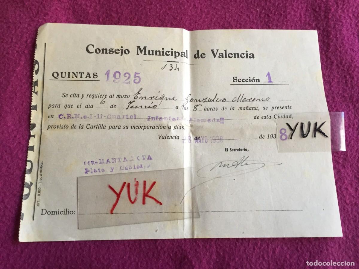 Militaria: MANDAMIENTO DEL CONSEJO MUNICIPAL PARA INCORPORACION A FILAS - 28 MAYO 1938 - VALENCIA GUERRA CIVIL