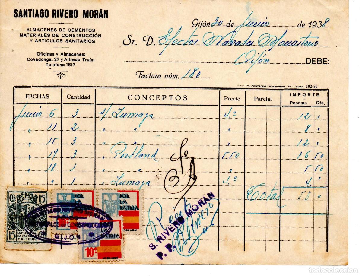 Militaria: Guerra civil. Santiago Rivero. Gijon Vi&ntilde;etas por la patria. Especial facturas y recibos. 1938