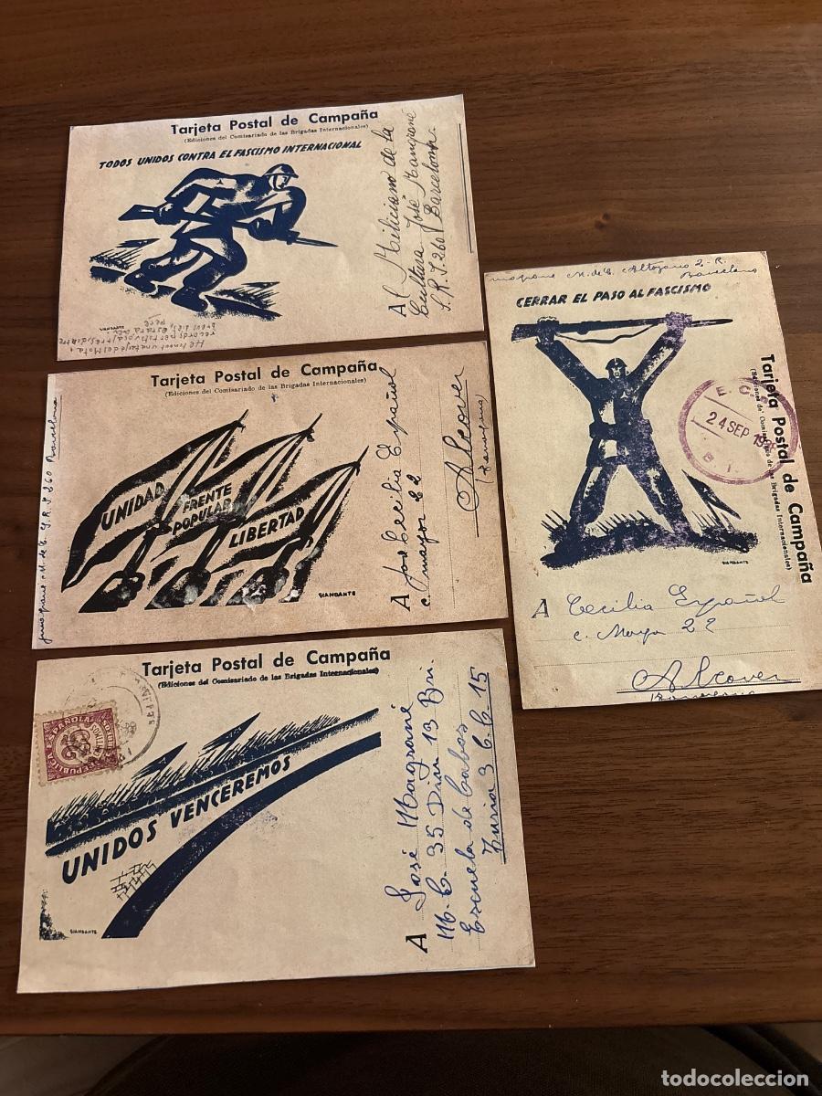 Militaria: Lote 6 tarjetas postales de Campa&ntilde;a Brigadas Internacionales 1938firma Giandante guerra civil espa&ntilde;a