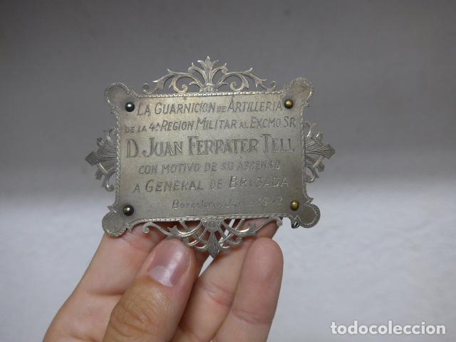 Militaria: Antigua placa de fajin de 1942 de un general de Brigada de Barcelona, Juan Ferrater Tell