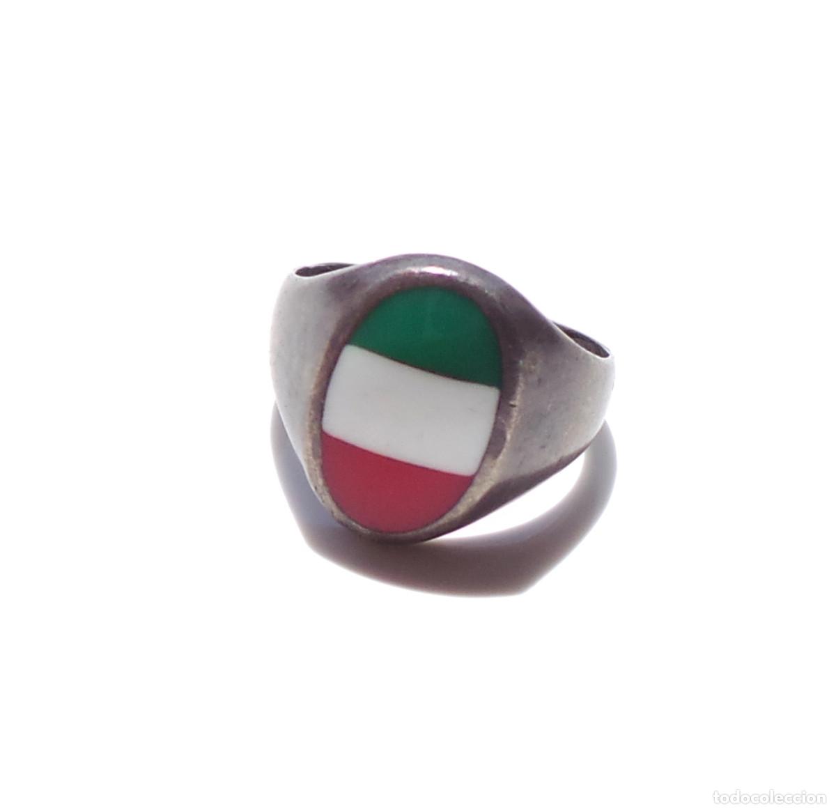 Militaria: ANILLO PATRI&Oacute;TICO PLATA DE LEY. BANDERA DE ITALIA ESMALTADA.CTV. CORPO TRUPPE VOLONTARIE.