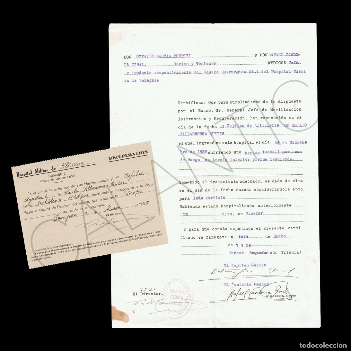 Militaria: Parte m&eacute;dico Capit&aacute;n Emilio Villaescusa Quilis &ndash; Guerra Civil &ndash; Hospital Cl&iacute;nico Zaragoza &ndash; GRAPO