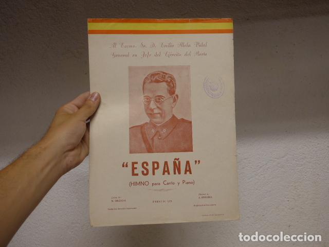 Militaria: Antigua partitura Espa&ntilde;a, himno para canto y piano, General Mola, guerra civil