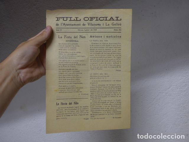 Militaria: Antiguo Full oficial del Ajuntament de Vilanova i la Geltru, 5 gener 1939, CNT, guerra civil