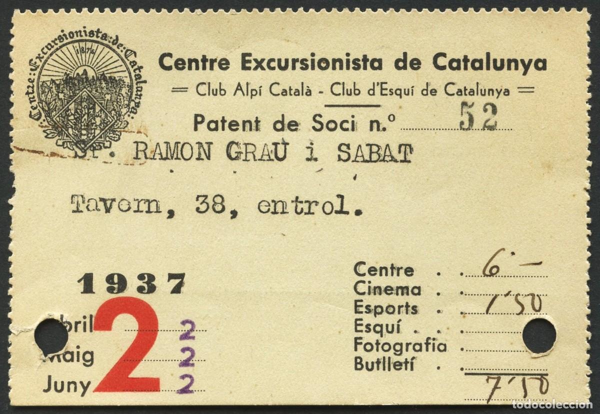 Militaria: GUERRA CIVIL, RECIBO, CENTRE EXCURSIONISTA DE CATALUNYA, 1937