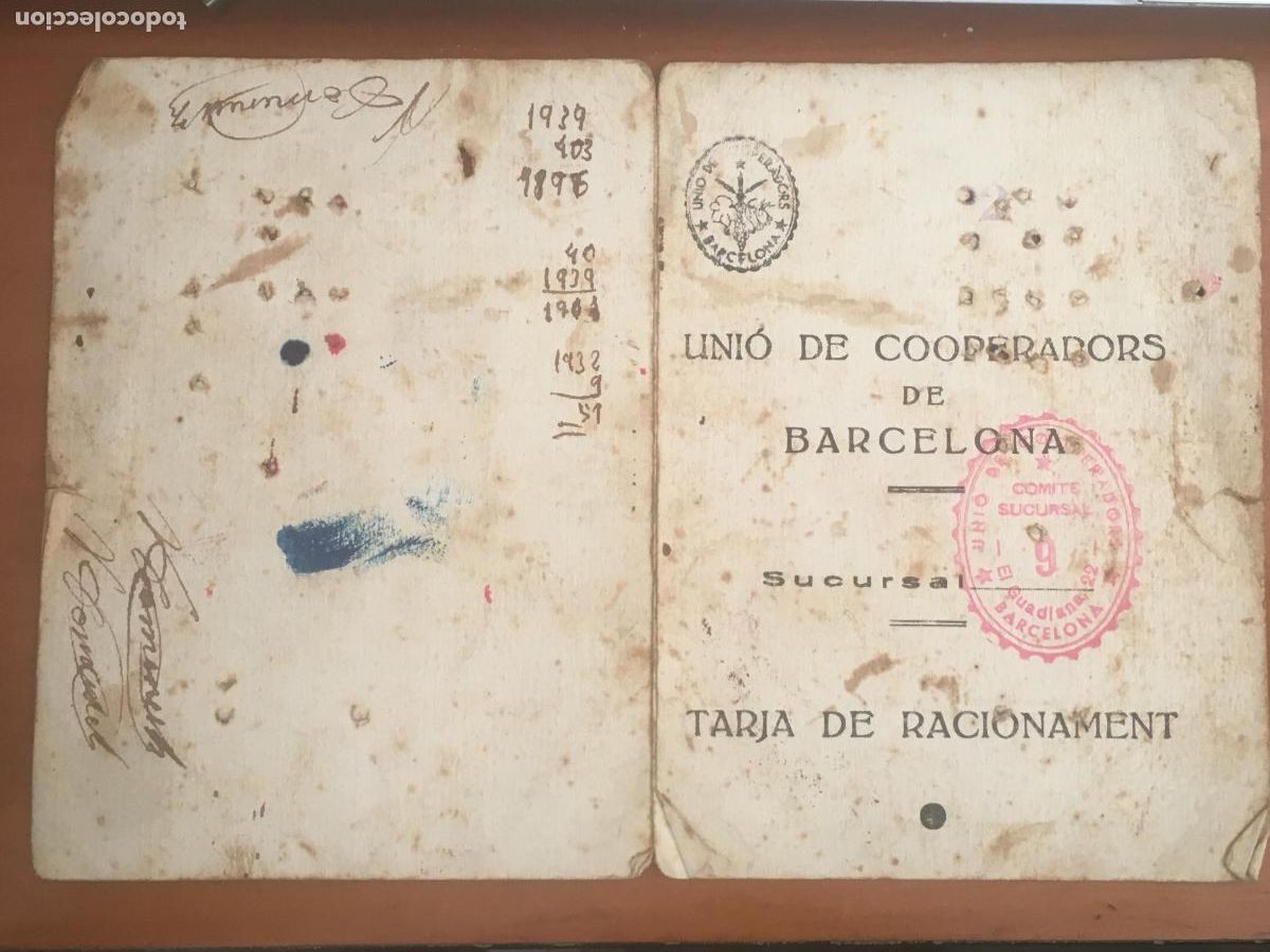 Militaria: guerra civil espa&ntilde;ola unio de cooperadors de barcelona tarja de racionament 1938