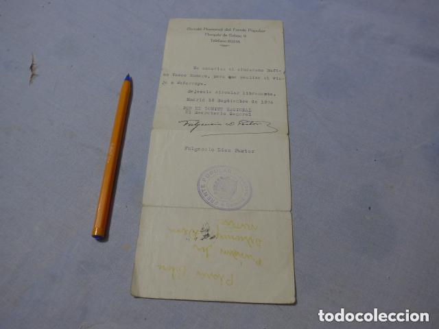 Militaria: Antiguo salvoconducto republicano de Madrid a Pe&ntilde;arroya, Frente Popular, guerra civil.