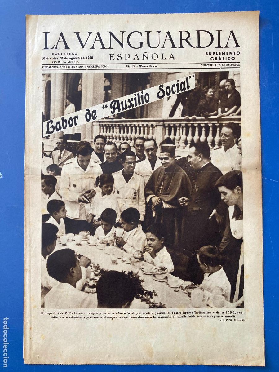 Militaria: LA VANGUARDIA, 23 - AGOSTO 1939, AUXILIO SOCIAL