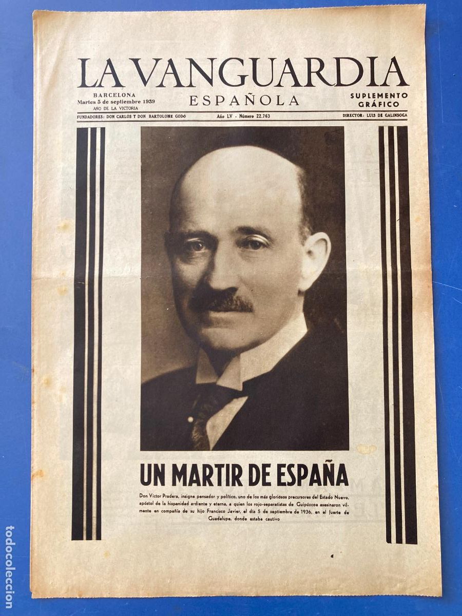 Militaria: LA VANGUARDIA, 5 - SEPTIEMBRE 1939, UN MARTIR DE ESPA&Ntilde;A, CAMPAMENTO DE FLECHAS