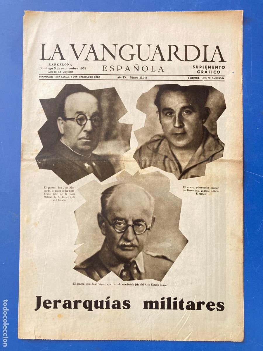 Militaria: LA VANGUARDIA, 3 - SEPTIEMBRE 1939, JERARQU&Iacute;AS MILITARES