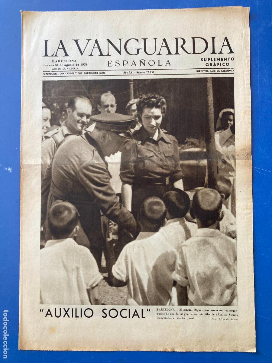 Militaria: LA VANGUARDIA, 31 - AGOSTO 1939, AUXILIO SOCIAL BARCELONA