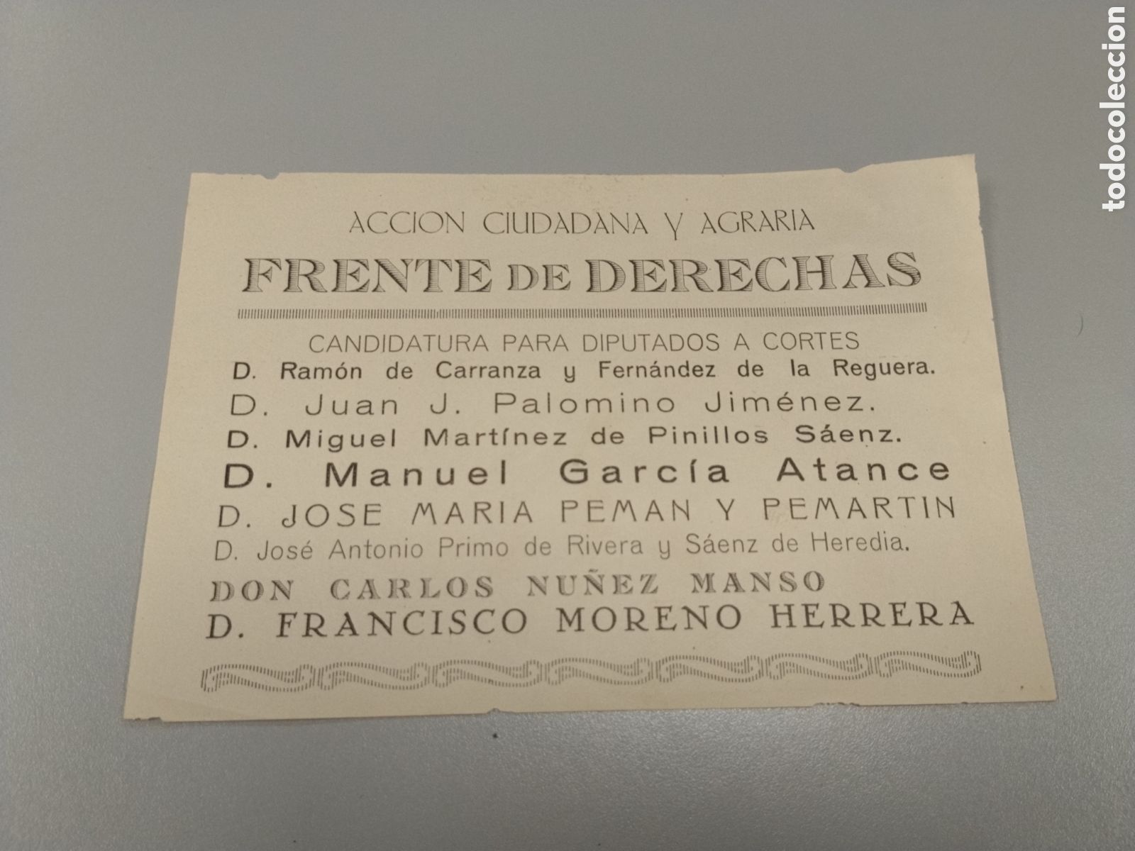 Militaria: Papeleta electoral original provincia de C&aacute;diz Jos&eacute; Antonio primo de rivera. falange.falangista.patr