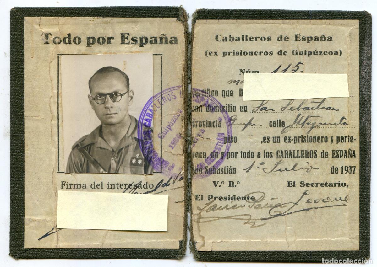 Militaria: Carnet Caballeros de Espa&ntilde;a (ex prisioneros de Guip&uacute;zcoa) de un alf&eacute;rez provisional 1937