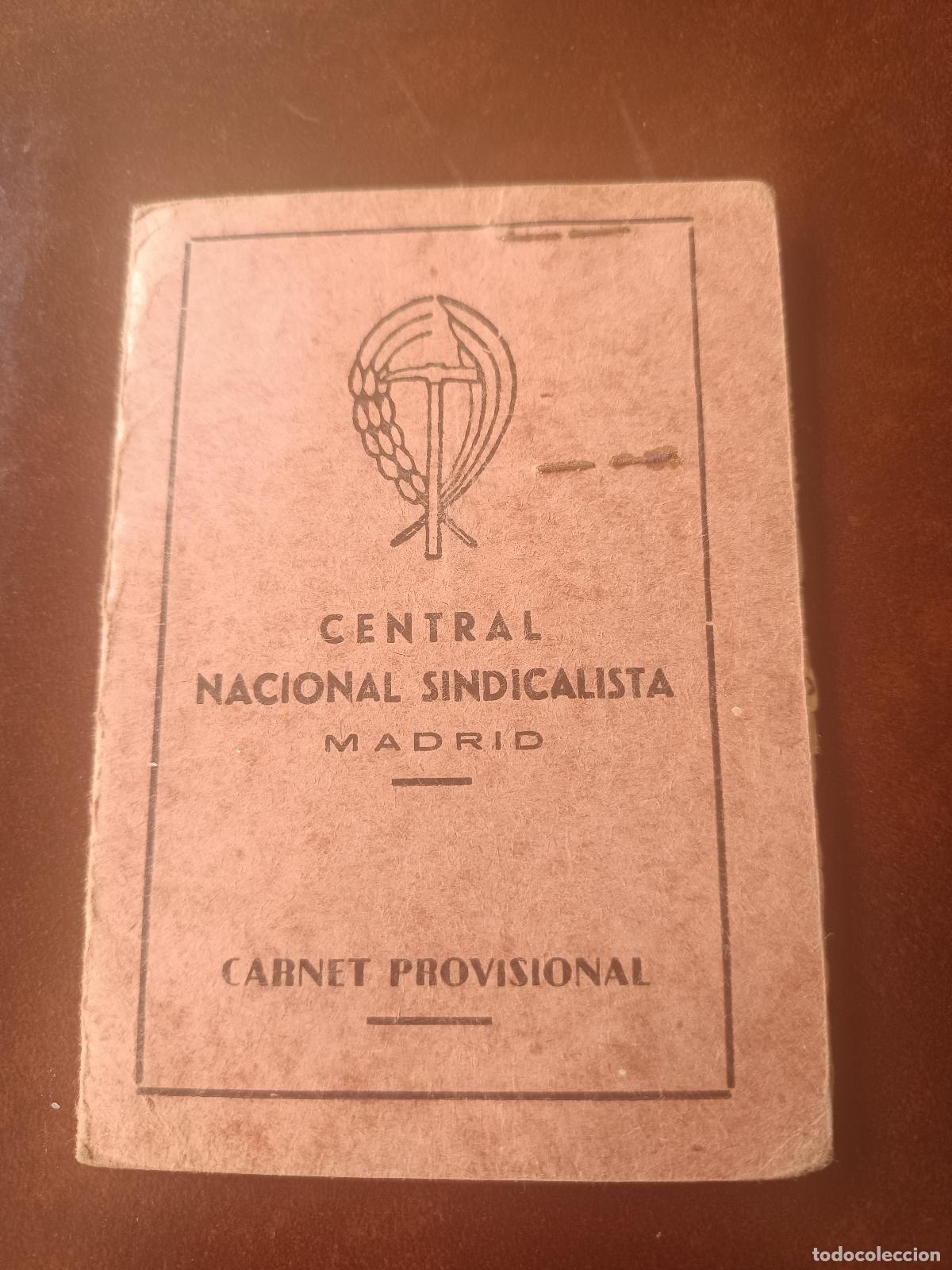 Militaria: CARNET PROVISIONAL CENTRAL NACIONAL SINDICALISTA, DELEGACION MADRID,, FALANGE 1941