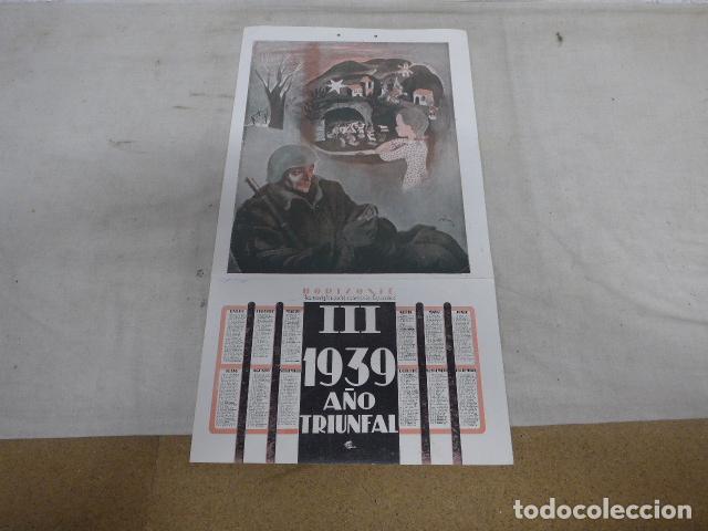 Militaria: Antiguo cartel calendario original de 1939 de Guerra civil, III a&ntilde;o triunfal.