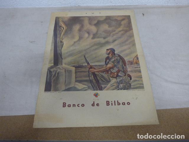 Militaria: Antiguo cartel original de Guerra civil de Frentes y Hospitales, Banco de Bilbao.