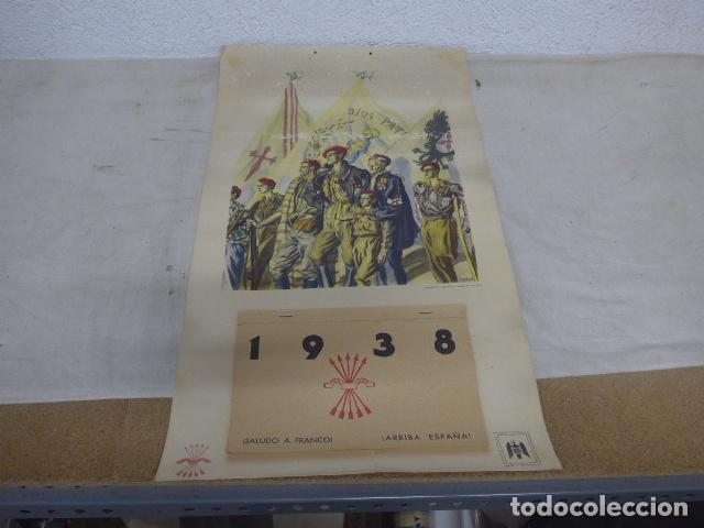 Militaria: Antiguo cartel con calendario original de 1938 de Guerra civil: Carlista y Falange. Completo.