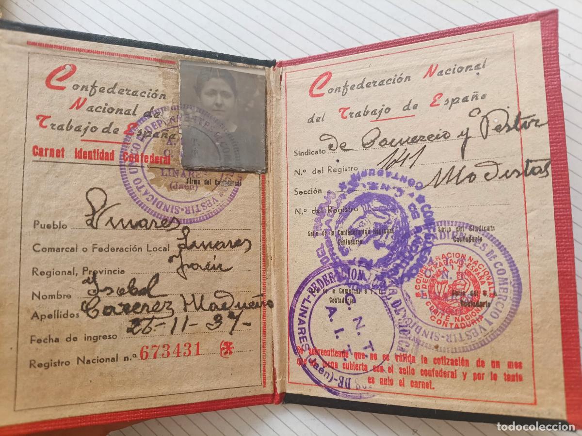 Militaria: CARNET CNT GUERRA CIVIL. LINARES, JAEN 1937