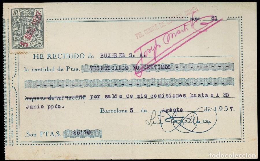 Militaria: L8-23 Guerra Civil &rdquo;PEL COMITE DE CONTROL OBRER&rdquo; Recibo a BUXERES S.A. de 5 de Agosto de 1937 Ver