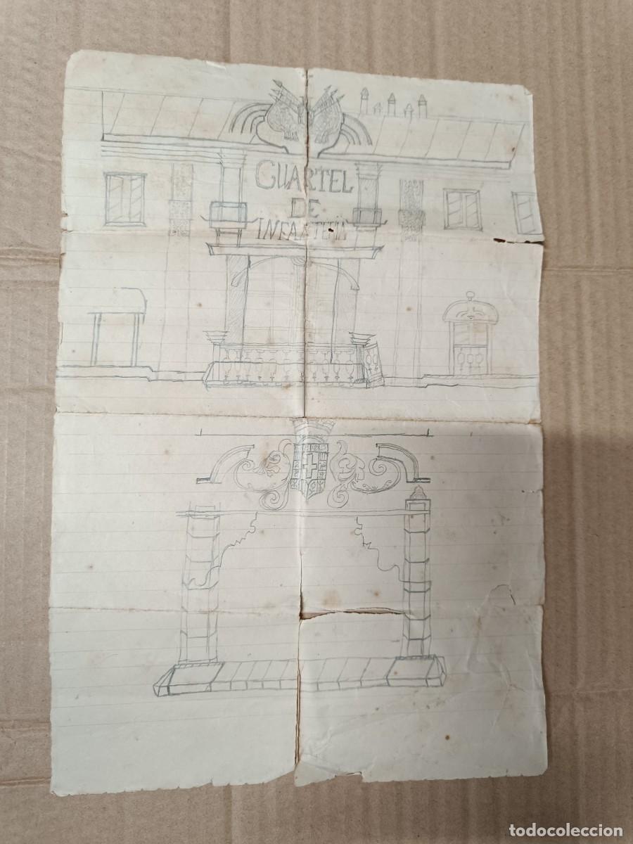 Militaria: ANTIGUO DIBUJO PINTADO ORIGINAL , CUARTEL DE INFANTERIA, EPOCA REPUBLICA, MILITAR -P10