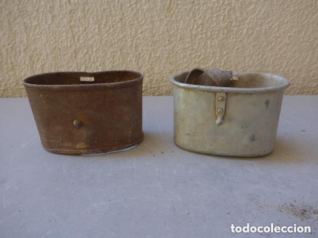 Militaria: Lote 2 antiguo cacillo de tropa de guerra de Cuba y Guerra civil, originales, uno de hierro.