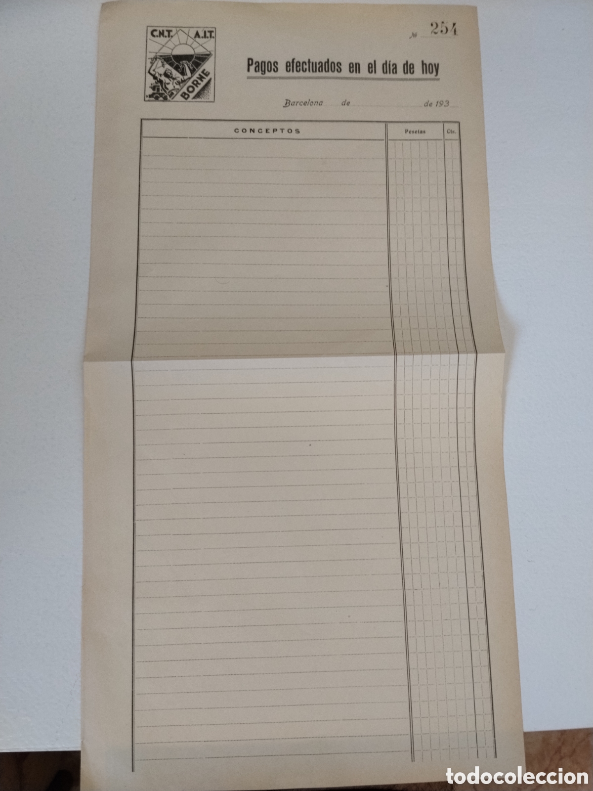 Militaria: Documento guerra civil CNT ait borne Barcelona. Pagos del d&iacute;a.libertario.anarquista.fai.colectivizac