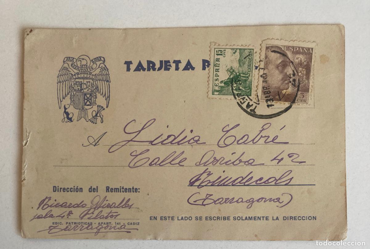 Militaria: Postal de un preso de la carcel de Tarragona a Riudecols, se puede leer.