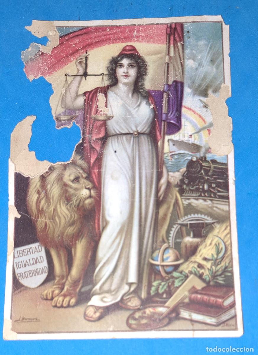 Militaria: TARJETA POSTAL DE LA REP&Uacute;BLICA - ORIGINAL - CON LA ALEGOR&Iacute;A DE LA REP&Uacute;BLICA - MAL ESTADO
