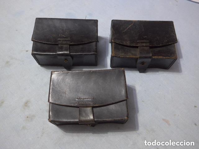 Militaria: Lote 3 antigua cartuchera de cuero negro, marcadas Blanco madrid. original. Guerra civil.