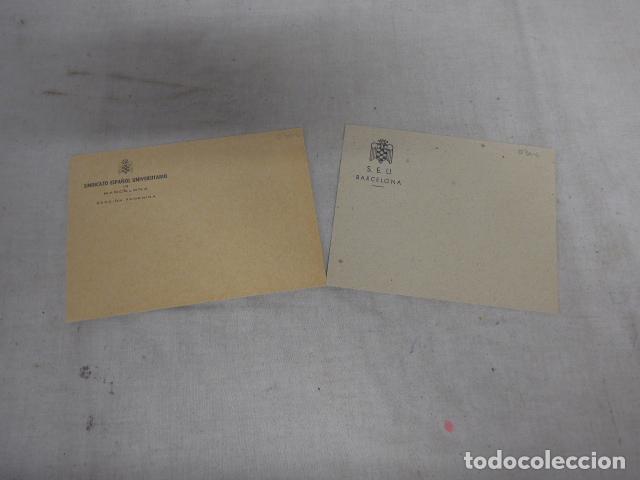 Militaria: Lote 2 antiguos sobre originales del SEU de Barcelona, Falange