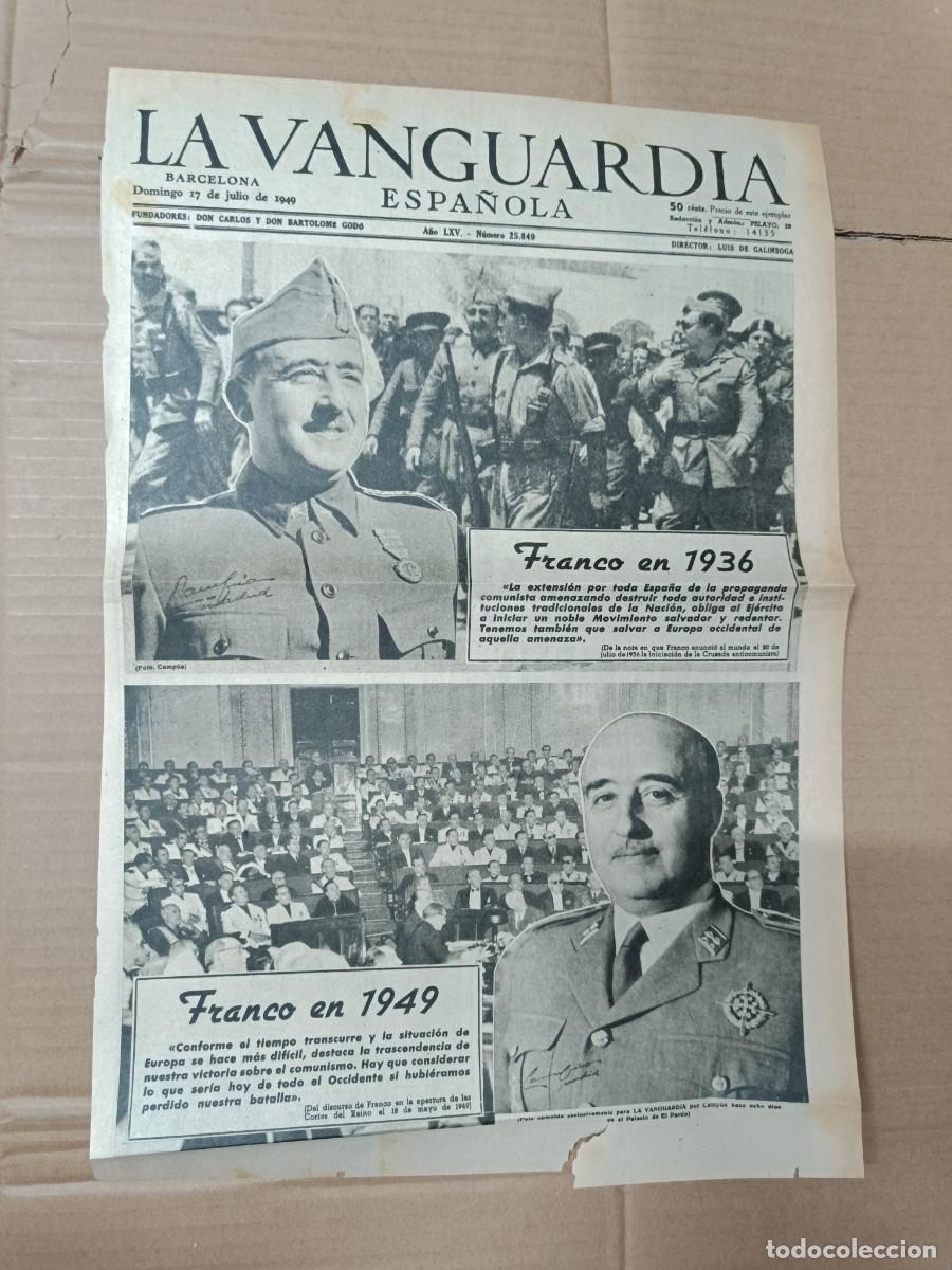 Military Antiques: ANTIGUO RECORTE DE PORTADA DE LA VANGUARDIA, 17 JULIO 1949, FRANCO, ANIVERSARIO GUERRA CIVIL -P3