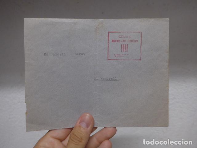 Militaria: Antiguo sobre republicano de guerra civil, tampon Comite Milicies Antifeixistes de El Vendrell.