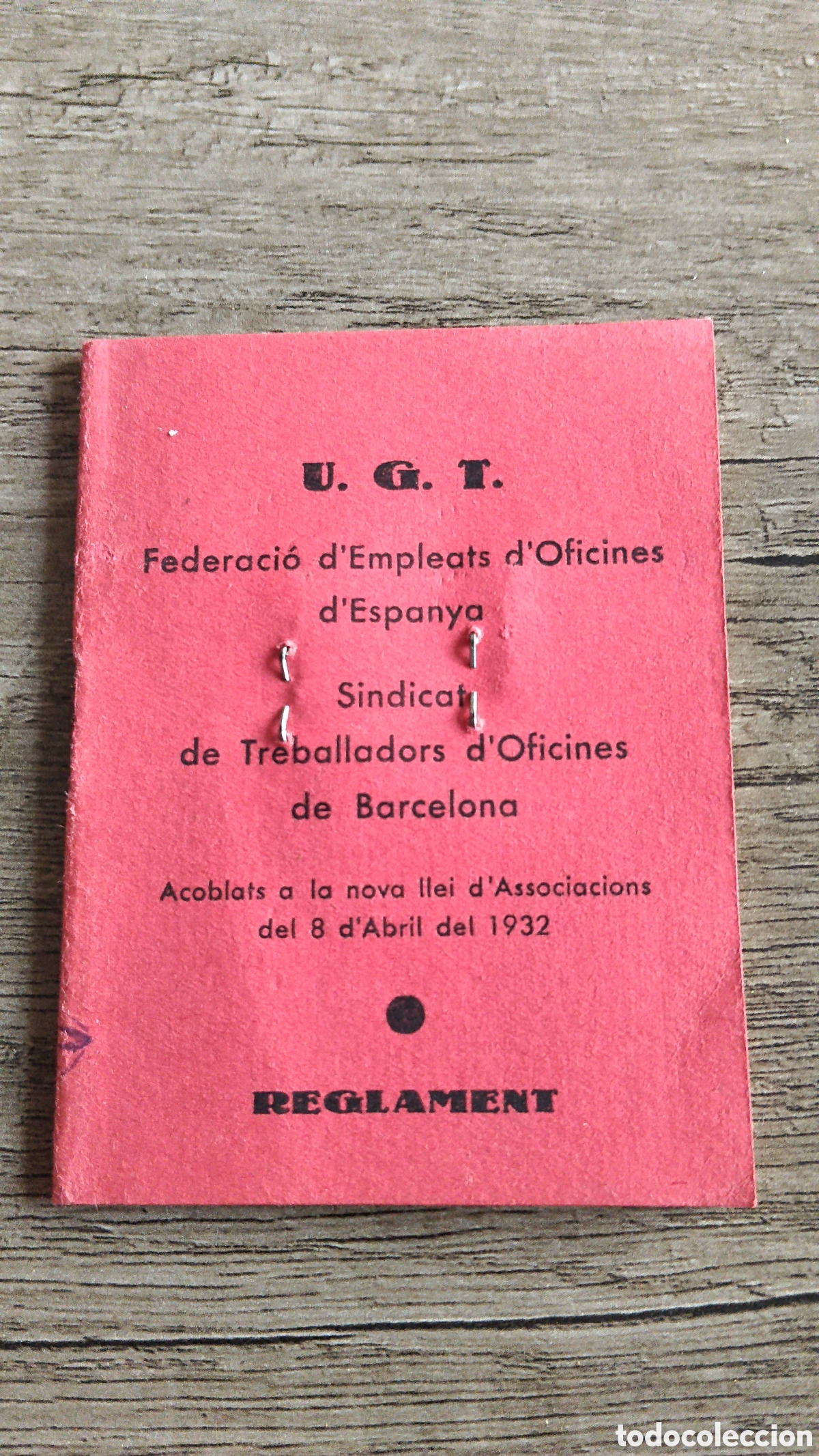 Militaria: Carnet UGT guerra civil empleados de oficinas.barcelona.milicias populares.psoe.psuc.cnt FAI.colecti