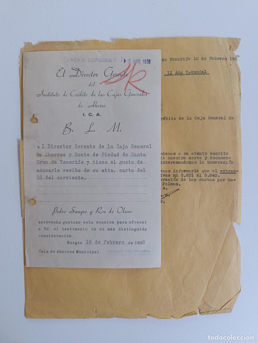 Militaria: GUERRA CIVIL. ACUSE RECIBO OFICIAL DE DON PEDRO SANGRO Y ROS DE OLANO. BURGOS 18 DE FEBRERO DE 1938.