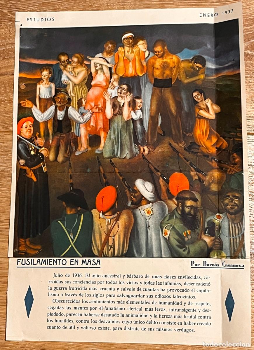 Militaria: CARTEL REPUBLICANO DE LA GUERRA CIVIL, FUSILAMIENTOS EN MASA, 1937, VENIA DENTRO DE LA REVISTA ESTUD