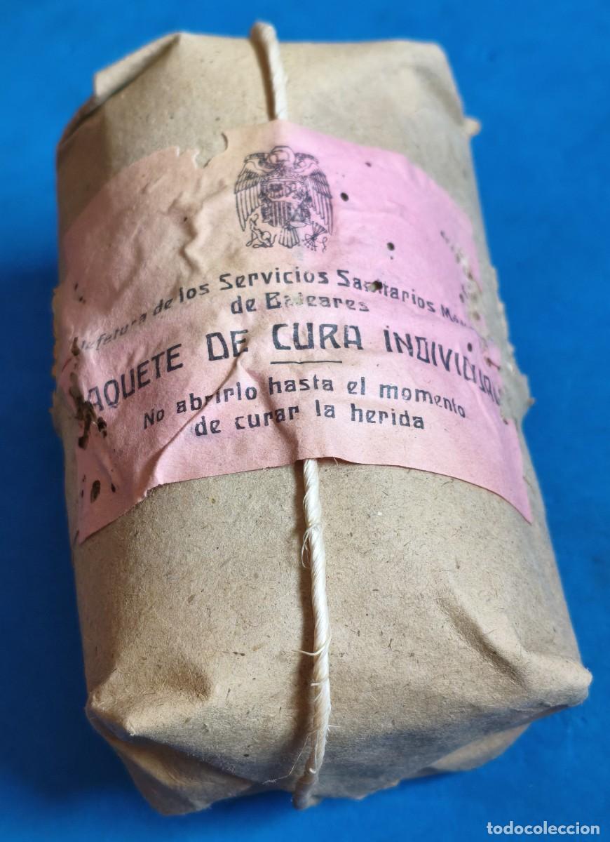 Militaria: Paquete de cura individual, Venda / gasa, de la Guerra Civil o Inmediata postguerra. Baleares