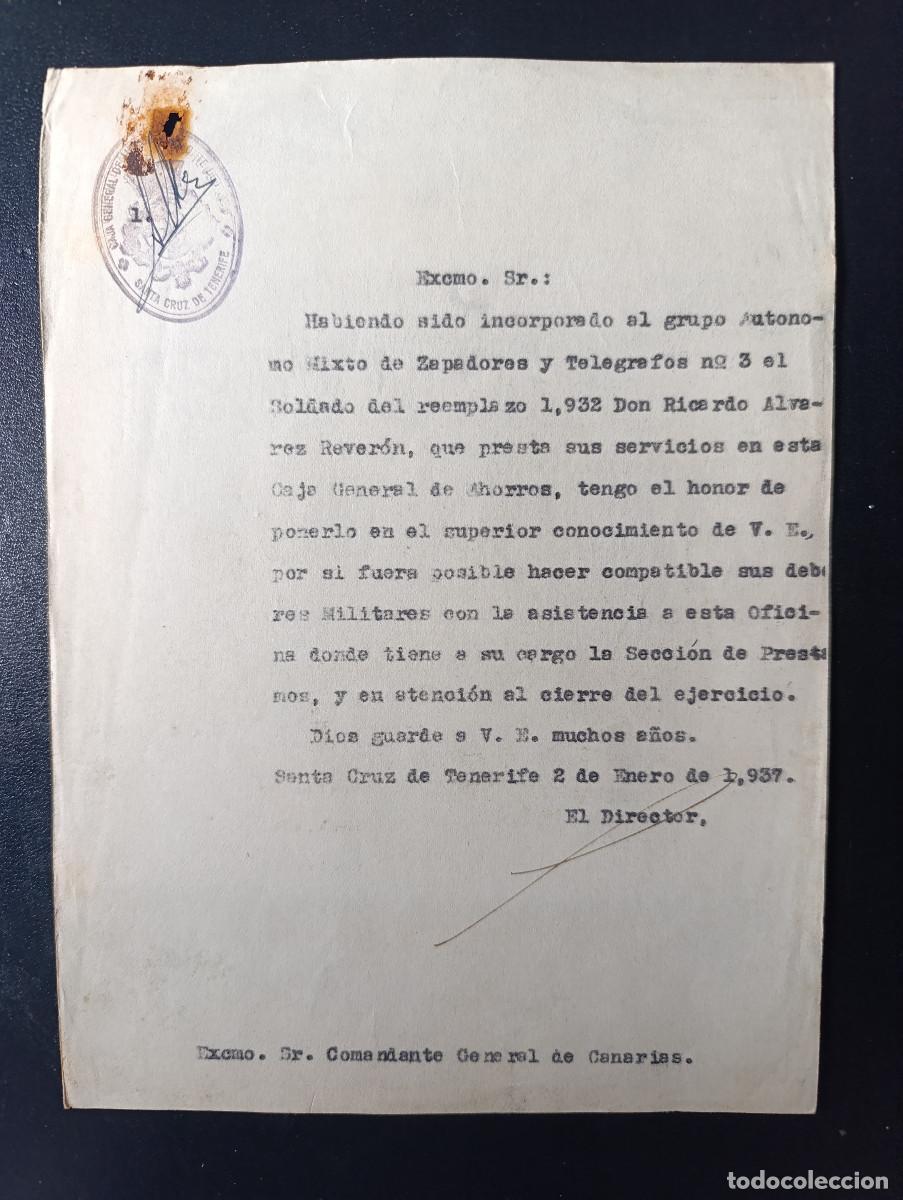 Militaria: GUERRA CIVIL A&Ntilde;O 1937. COMANDANTE GENERAL DE CANARIAS - SOLICITUD COMPATIBILIDAD DE SOLDADO ZAPADOR