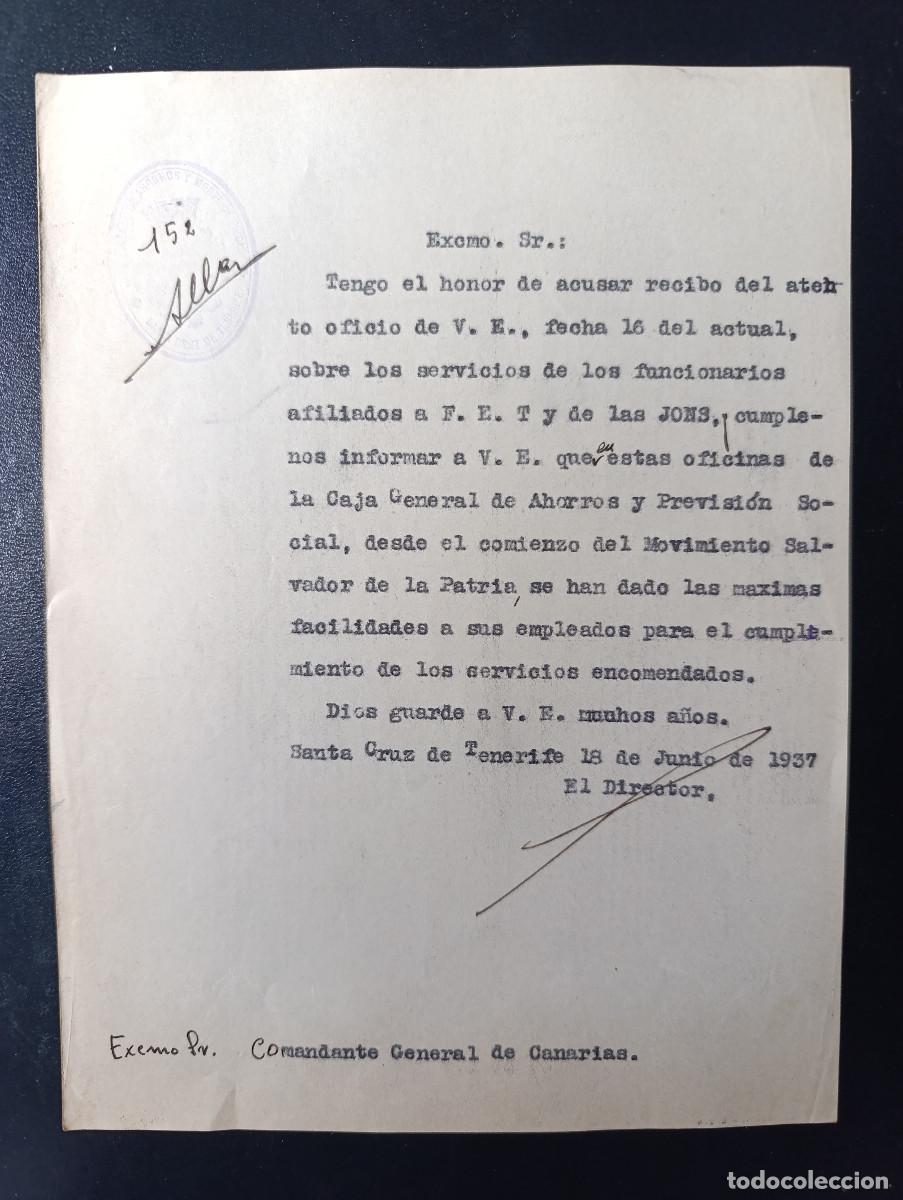 Military Antiques: GUERRA CIVIL A&Ntilde;O 1937. COMANDANTE GENERAL DE CANARIAS-SOLICITUD INFORMACI&Oacute;N FUNCIONARIO DE FALANGE.