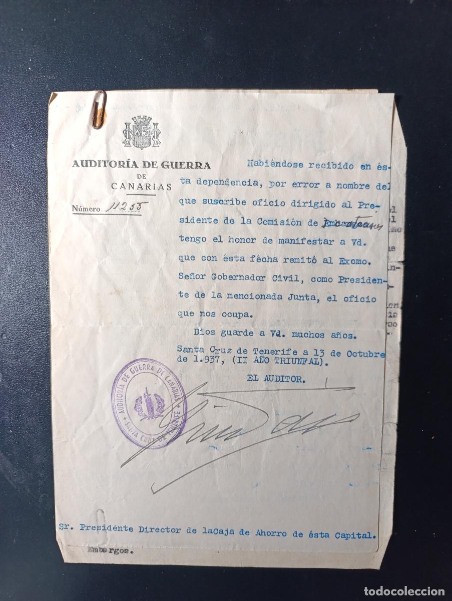 Military Antiques: GUERRA CIVIL A&Ntilde;O 1937. AUDITORIA DE GUERRA DE CANARIAS-SOLICITUD INFORMACI&Oacute;N BIENES DE REPRESALIADO.