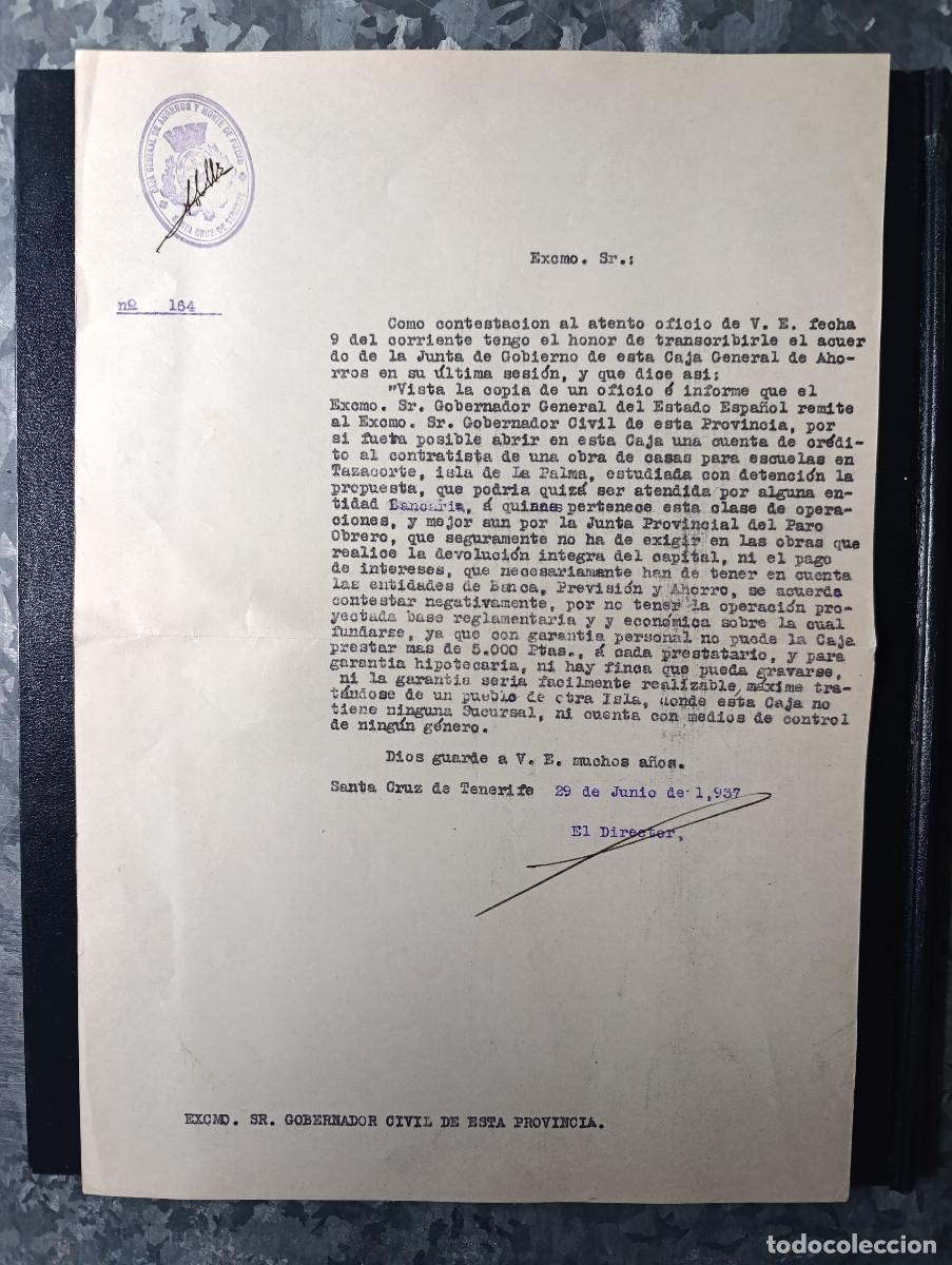 Military Antiques: GUERRA CIVIL A&Ntilde;O 1937. GOBERNADOR CIVIL DE LA PROVINCIA-SOLICITUD OBRA CASAS ESCUELAS TAZACORTE