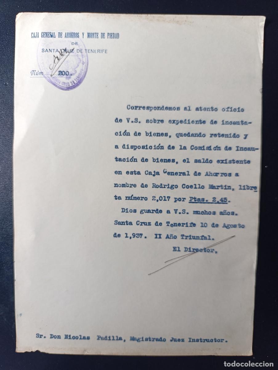 Militaria: GUERRA CIVIL A&Ntilde;O 1937. MAGIST. JUEZ INSTRUCTOR-SOLICITUD INCAUTACION BIENES DE REPRESALIADO POLITICO