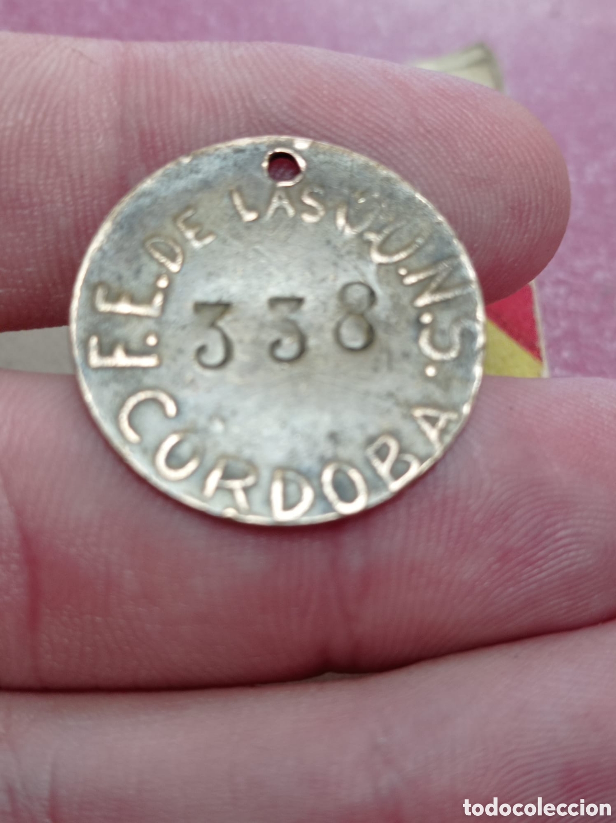 Militaria: Rara chapa indentificacion militar Falange Espa&ntilde;ola de las JONS C&oacute;rdoba numerada 338 Guerra civil