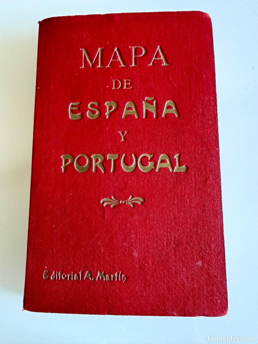 Militaria: Mapa Espa&ntilde;a A.Martin-entelado tapa dura-dedicatoria teniente frente Teruel 18-04-38 sello rep&uacute;blica