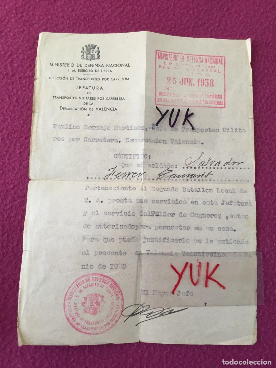 Militaria: AUTORIZACION / SALVOCONDUCTO DE TRANSPORTE MILITAR DEL 2&ordm; BATALLON- 25 JUNIO 1938 - GUERRA CIVIL