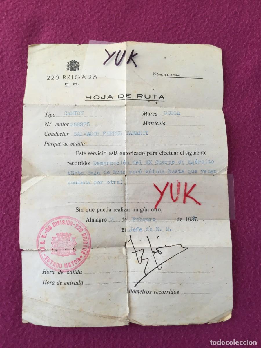 Militaria: AUTORIZACION / SALVOCONDUCTO DE RUTA DEL XX CUERPO DEL EJERCITO - 220 BRIGADA - 1937 - GUERRA CIVIL