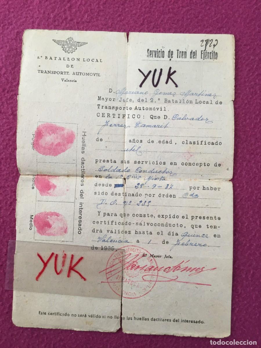 Militaria: AUTORIZACION / SALVOCONDUCTO DEL SERVICIO TREN DEL EJERCITO - 2&ordm; BATALLON - 1939 - GUERRA CIVIL