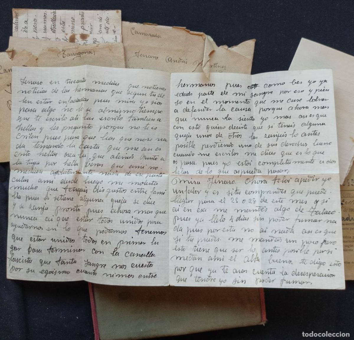 Militaria: Cartilla militar de Genaro Martinez + 3 cartas recibidas de su hermano herido en 1937, guerra civil.