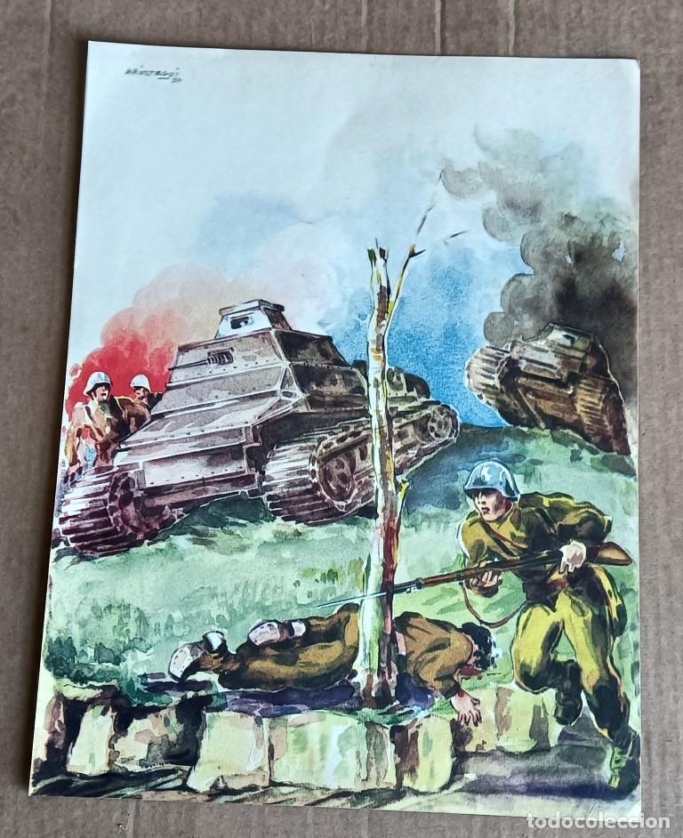 Militaria: L&aacute;mina ilustraci&oacute;n b&eacute;lica la guerra civil espa&ntilde;ola - Titulada escena b&eacute;lica - Pedro Aroztegui